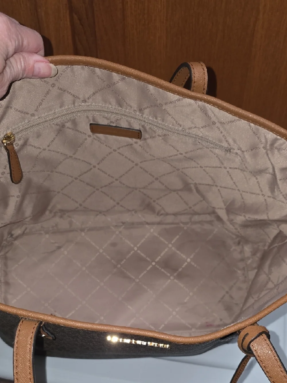Michael Kors Brown Jet SetTote with Tan Trim and Gold Hardware
